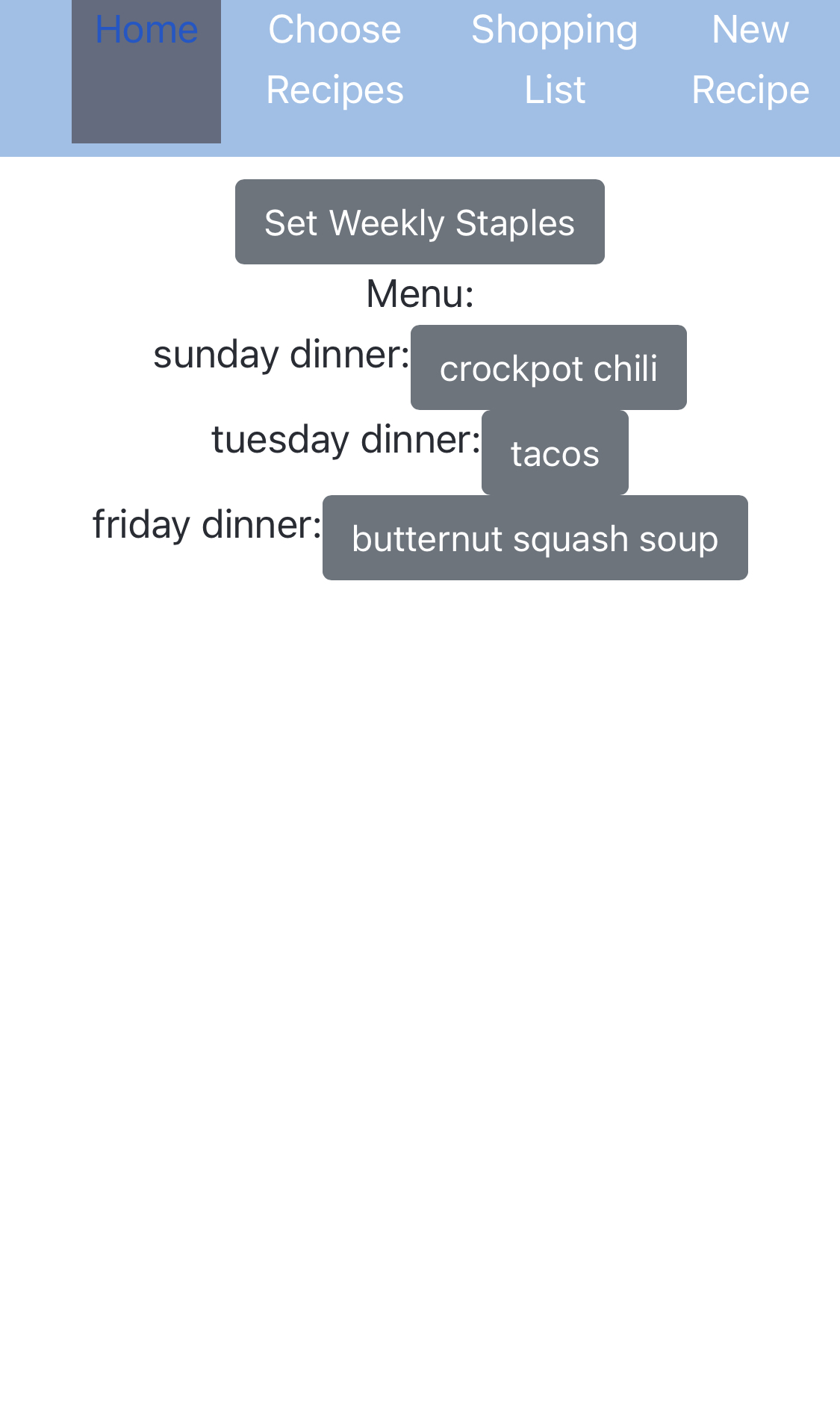 shopping list planner home screen